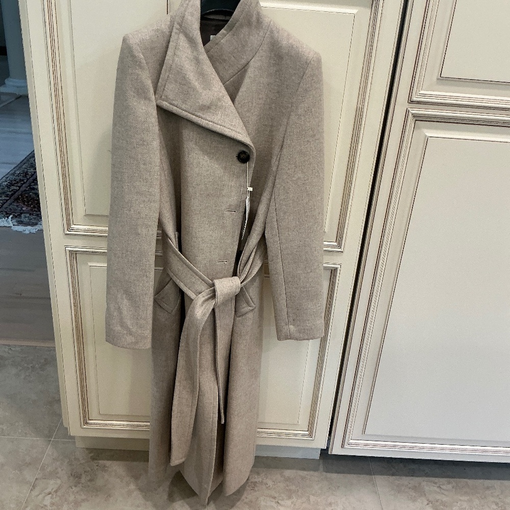 Mango MNG Manteco belted wool coat, size XS, NWT, beige